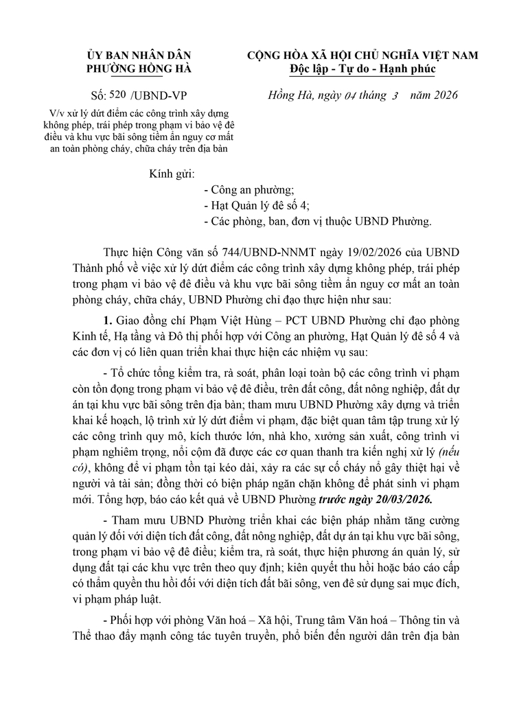 Phường Hồng Hà tăng cường xử lý dứt điểm các công trình xây dựng không phép, trái phép trong phạm vi bảo vệ đê điều và khu vực bãi sông- Ảnh 1.