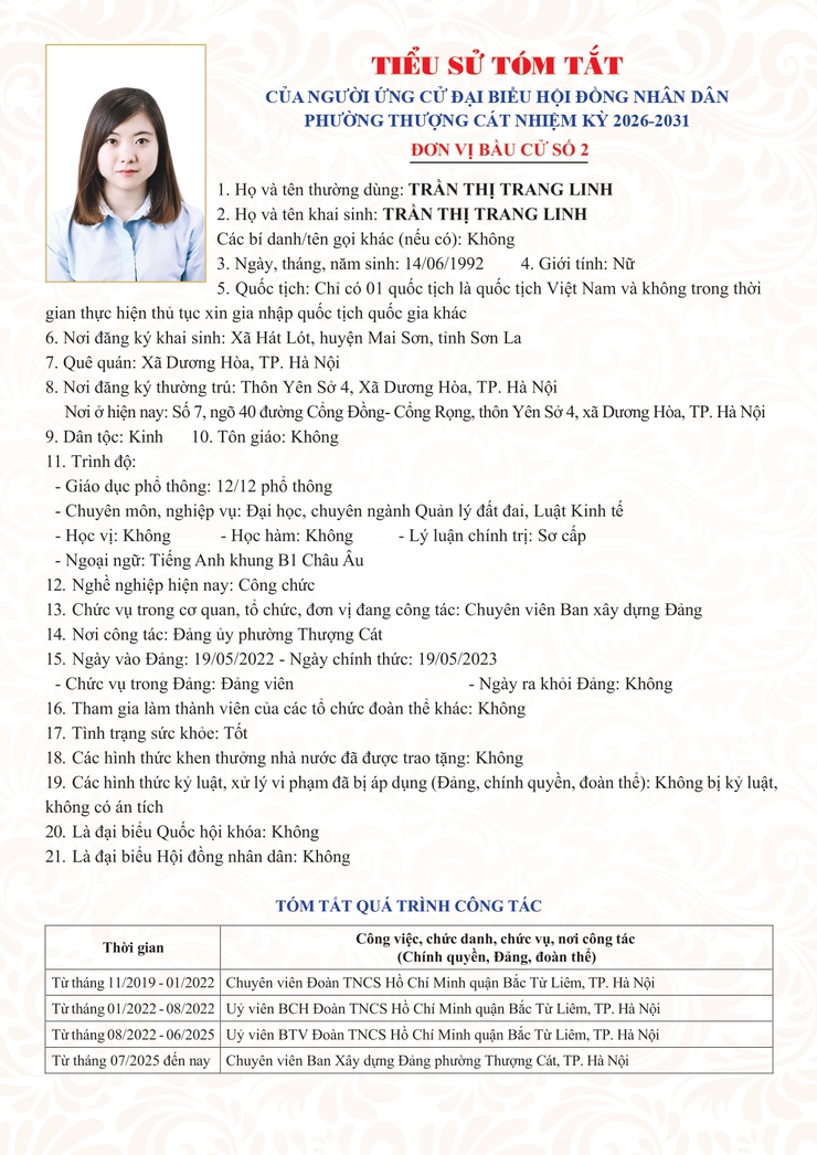 Danh sách trích ngang và tiểu sử tóm tắt các đại biểu ứng cử đại biểu HĐND phường Thượng Cát nhiệm kỳ 2026-2031 tại đơn vị bầu cử số 02- Ảnh 4.