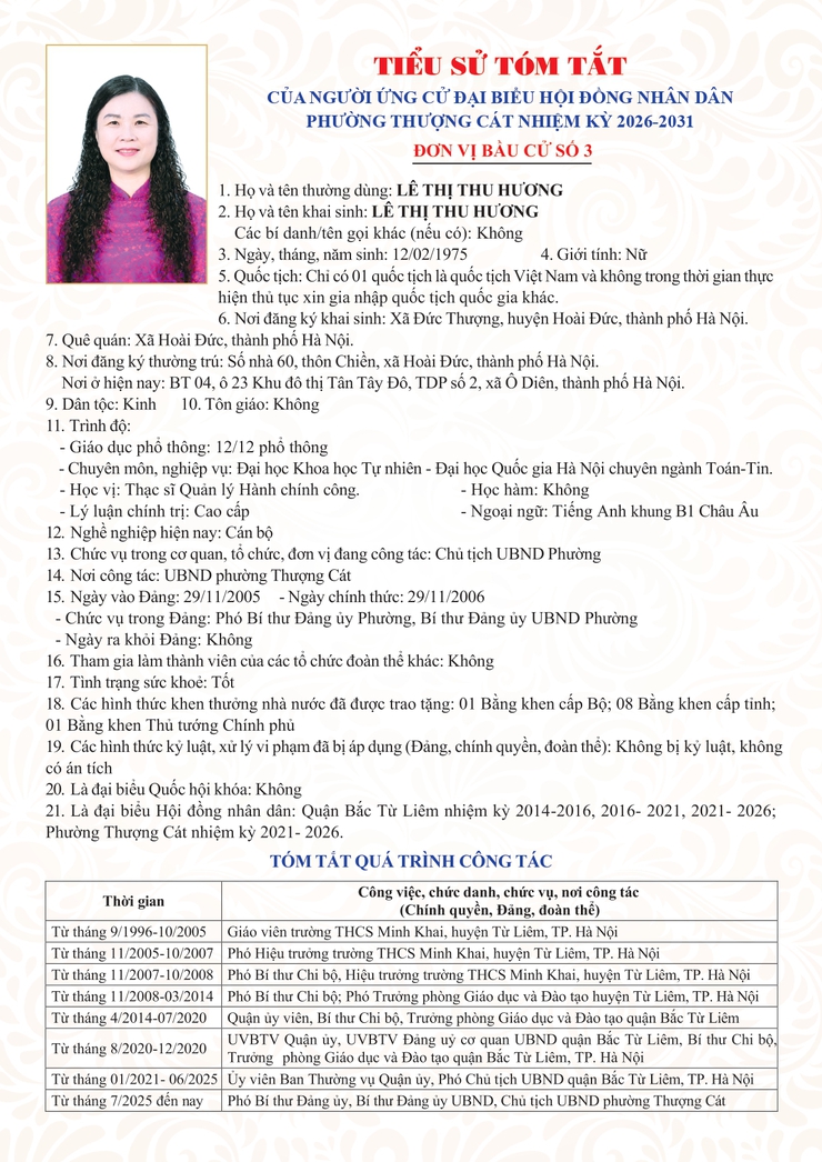 Danh sách trích ngang và tiểu sử tóm tắt các đại biểu ứng cử đại biểu HĐND phường Thượng Cát nhiệm kỳ 2026-2031 tại đơn vị bầu cử số 03- Ảnh 5.