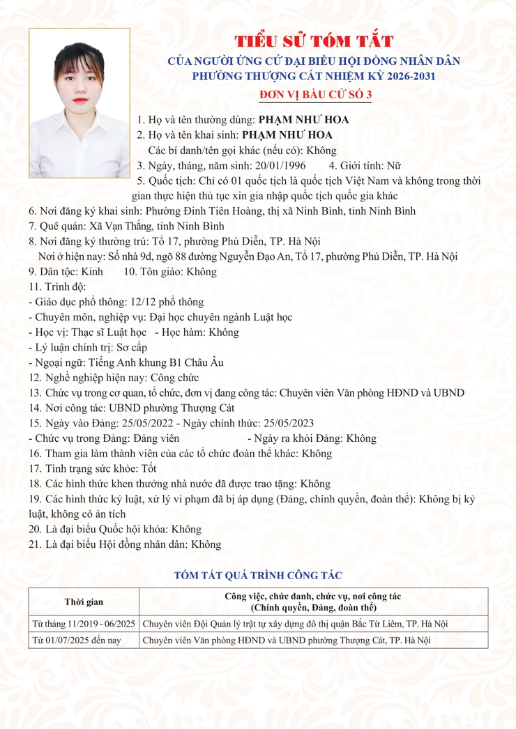 Danh sách trích ngang và tiểu sử tóm tắt các đại biểu ứng cử đại biểu HĐND phường Thượng Cát nhiệm kỳ 2026-2031 tại đơn vị bầu cử số 03- Ảnh 6.