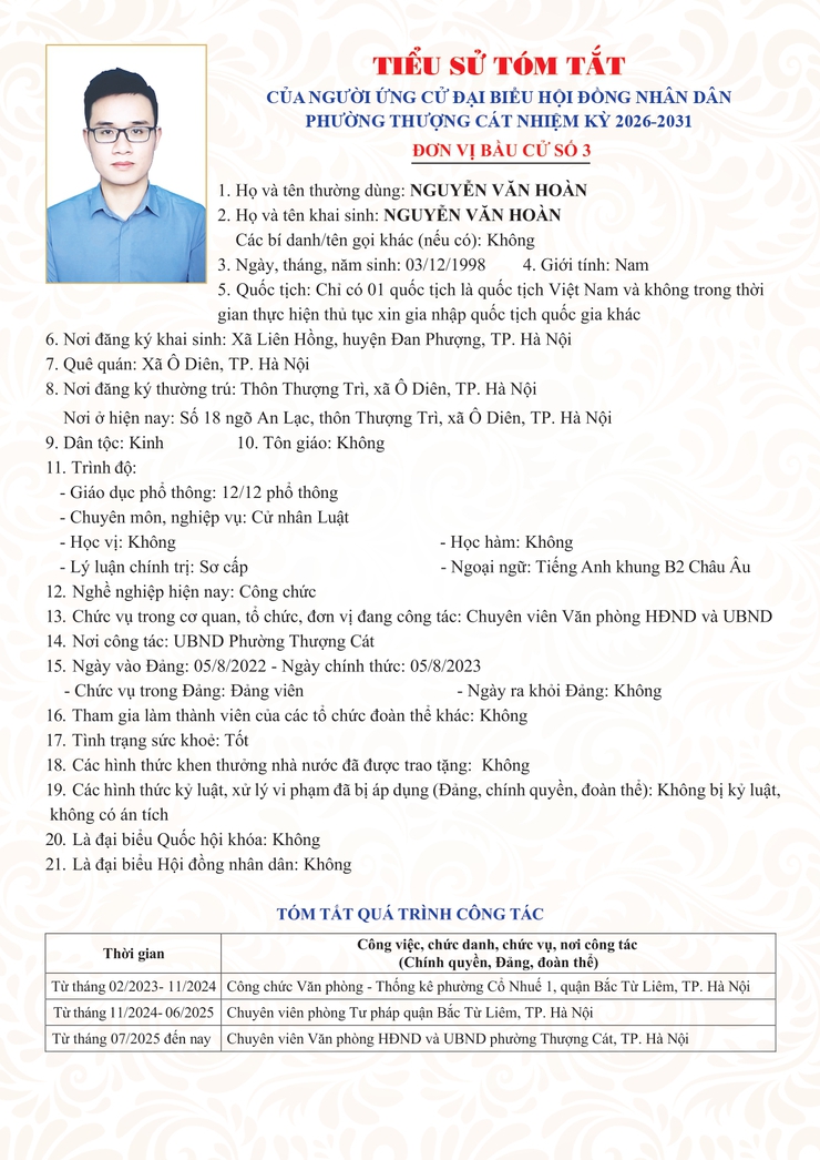 Danh sách trích ngang và tiểu sử tóm tắt các đại biểu ứng cử đại biểu HĐND phường Thượng Cát nhiệm kỳ 2026-2031 tại đơn vị bầu cử số 03- Ảnh 7.