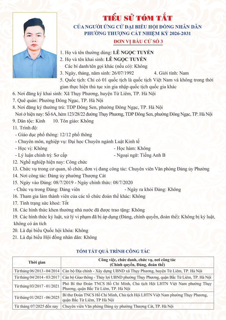 Danh sách trích ngang và tiểu sử tóm tắt các đại biểu ứng cử đại biểu HĐND phường Thượng Cát nhiệm kỳ 2026-2031 tại đơn vị bầu cử số 03- Ảnh 9.