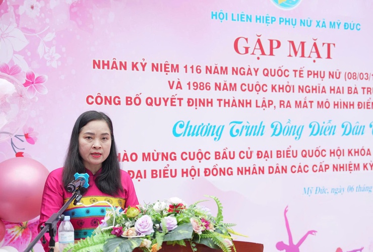 MÍT TINH KỶ NIỆM 116 NĂM NGÀY QUỐC TẾ PHỤ NỮ 8/3 VÀ KỶ NIỆM 1986 NĂM KHỞI NGHĨA HAI BÀ TRƯNG, PHỤ NỮ XÃ MỸ ĐỨC PHÁT HUY TRUYỀN THỐNG, VỮNG TIN BƯỚC VÀO KỶ NGUYÊN MỚI- Ảnh 7.