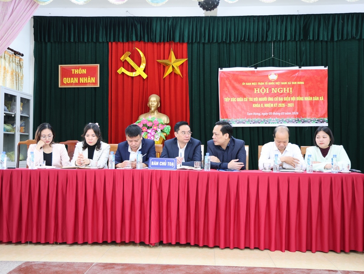 Hội nghị tiếp xúc cử tri với những người ứng cử đại biểu HĐND xã Tam Hưng tại thôn Quan Nhân- Ảnh 1.