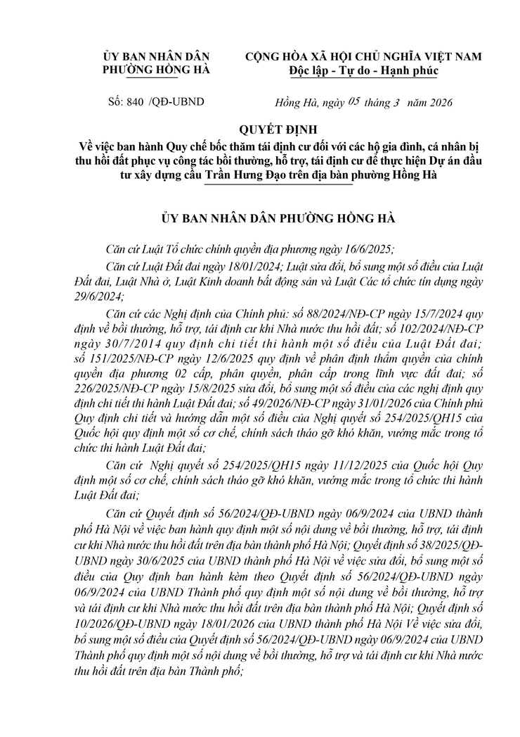 Phường Hồng Hà ban hành quy chế bốc thăm tái định cư phục vụ dự án xây dựng cầu Trần Hưng Đạo- Ảnh 1.