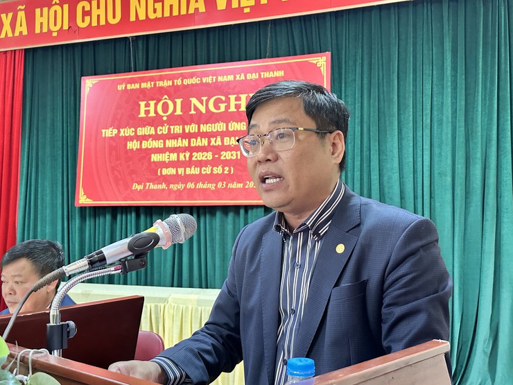 Hội nghị tiếp xúc giữa cử tri với người ứng cử đại biểu HĐND xã Đại Thanh khoá II tại đơn vị bầu cử số 2 gồm các thôn Hữu Từ, Hữu Trung, Hữu Lê, Thanh Oai, Phú Diễn.- Ảnh 2.