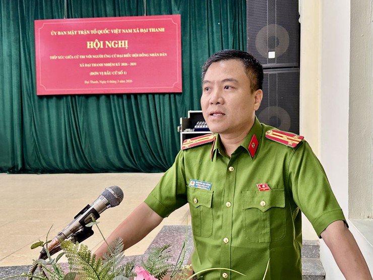 Hội nghị tiếp xúc giữa cử tri với người ứng cử đại biểu HĐND xã Đại Thanh khoá II tại đơn vị bầu cử số 1 gồm các thôn: Huỳnh Cung, Yên Ngưu, TT Phân lân 105, TT Pin, TT Yên Ngưu.- Ảnh 4.