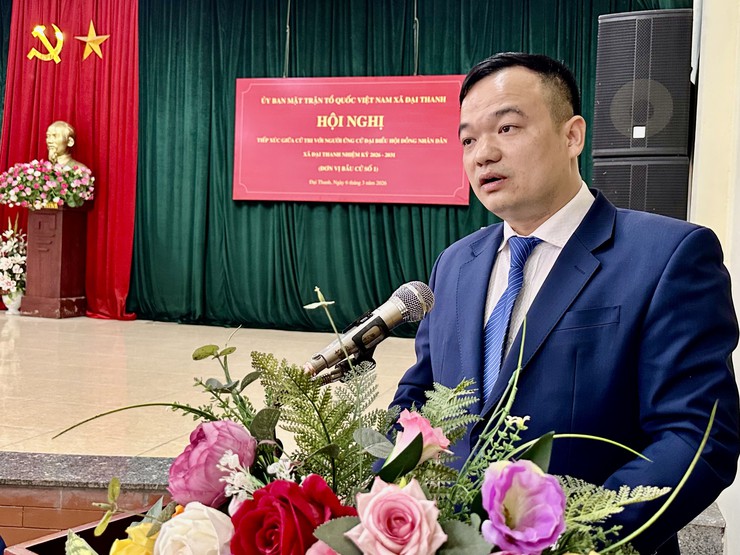 Hội nghị tiếp xúc giữa cử tri với người ứng cử đại biểu HĐND xã Đại Thanh khoá II tại đơn vị bầu cử số 1 gồm các thôn: Huỳnh Cung, Yên Ngưu, TT Phân lân 105, TT Pin, TT Yên Ngưu.- Ảnh 5.