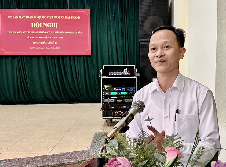 Hội nghị tiếp xúc giữa cử tri với người ứng cử đại biểu HĐND xã Đại Thanh khoá II tại đơn vị bầu cử số 1 gồm các thôn: Huỳnh Cung, Yên Ngưu, TT Phân lân 105, TT Pin, TT Yên Ngưu.- Ảnh 6.