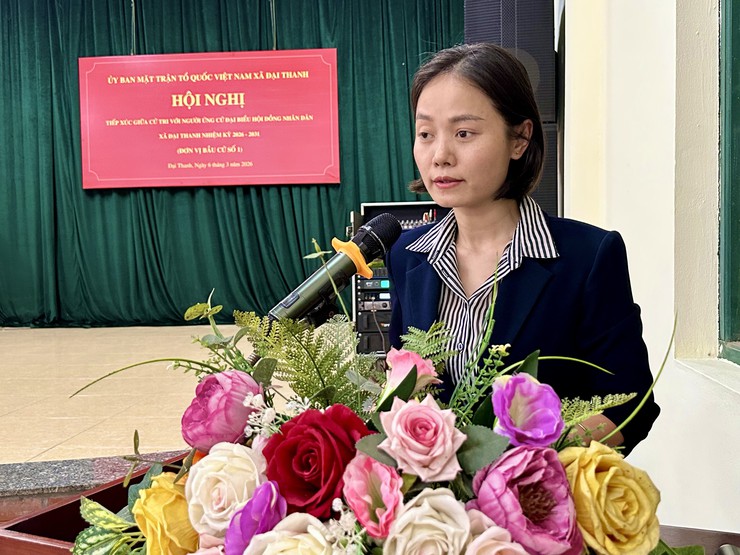 Hội nghị tiếp xúc giữa cử tri với người ứng cử đại biểu HĐND xã Đại Thanh khoá II tại đơn vị bầu cử số 1 gồm các thôn: Huỳnh Cung, Yên Ngưu, TT Phân lân 105, TT Pin, TT Yên Ngưu.- Ảnh 8.