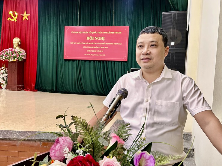 Hội nghị tiếp xúc giữa cử tri với người ứng cử đại biểu HĐND xã Đại Thanh khoá II tại đơn vị bầu cử số 1 gồm các thôn: Huỳnh Cung, Yên Ngưu, TT Phân lân 105, TT Pin, TT Yên Ngưu.- Ảnh 7.