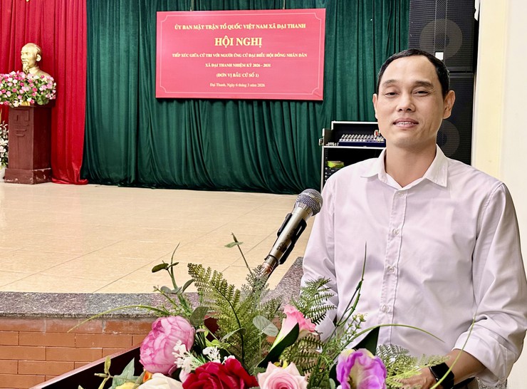 Hội nghị tiếp xúc giữa cử tri với người ứng cử đại biểu HĐND xã Đại Thanh khoá II tại đơn vị bầu cử số 1 gồm các thôn: Huỳnh Cung, Yên Ngưu, TT Phân lân 105, TT Pin, TT Yên Ngưu.- Ảnh 10.