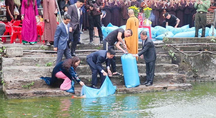 Thả cá chép tại hồ Long Trì – Hoạt động ý nghĩa góp phần lan tỏa thông điệp bảo vệ môi trường tại Chùa Thầy- Ảnh 2.