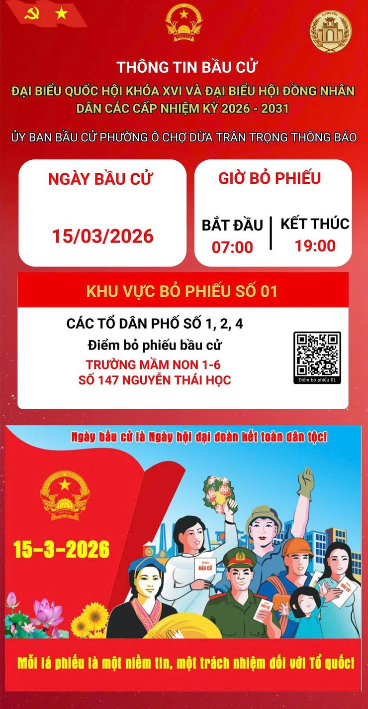 Phường Ô Chợ Dừa thông tin các điểm  bỏ phiếu bầu cử đại biểu Quốc hội khóa XVI và đại biểu HĐND các cấp nhiệm kỳ 2026- 2031- Ảnh 2.