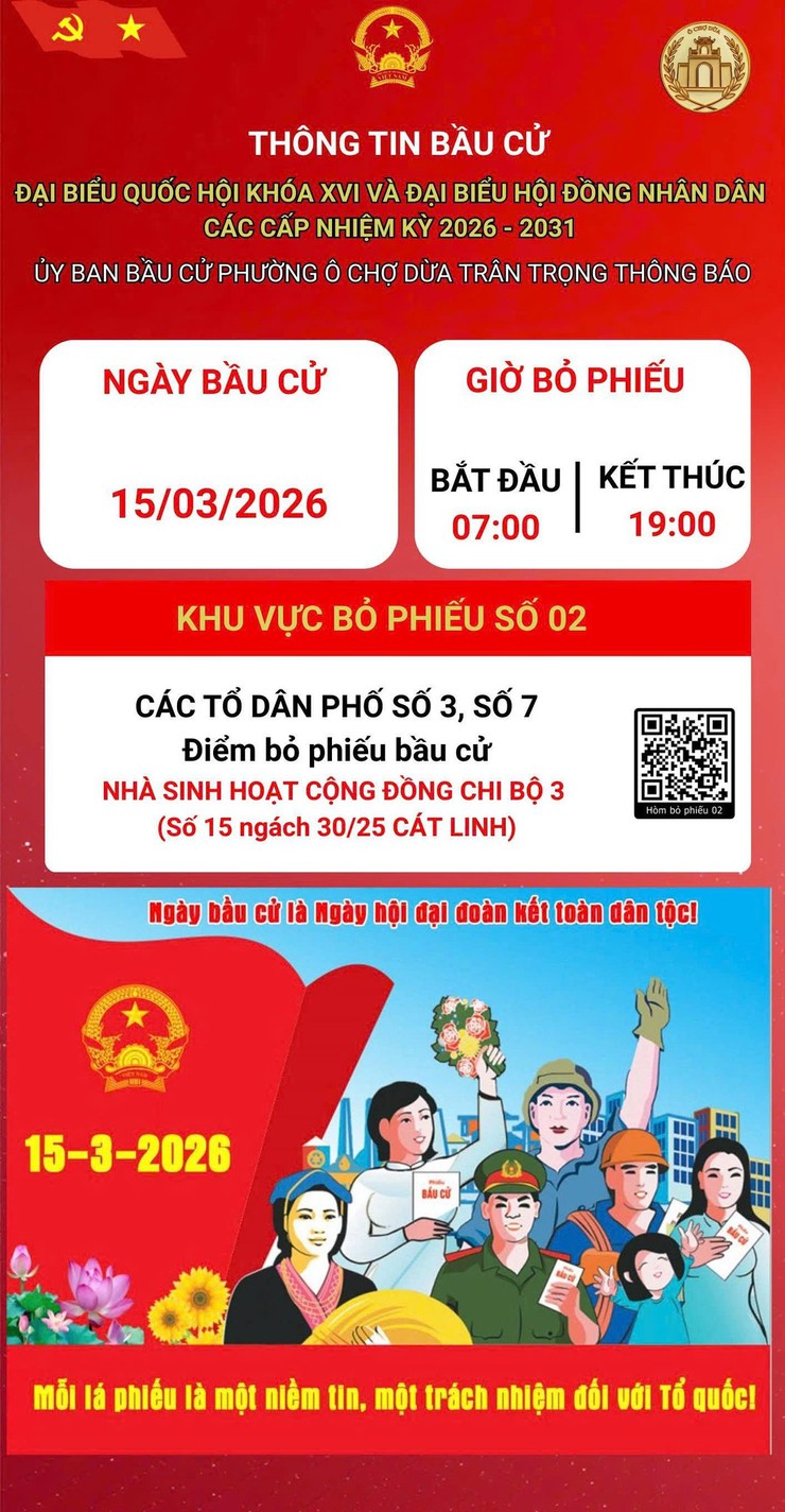 Phường Ô Chợ Dừa thông tin các điểm  bỏ phiếu bầu cử đại biểu Quốc hội khóa XVI và đại biểu HĐND các cấp nhiệm kỳ 2026- 2031- Ảnh 3.