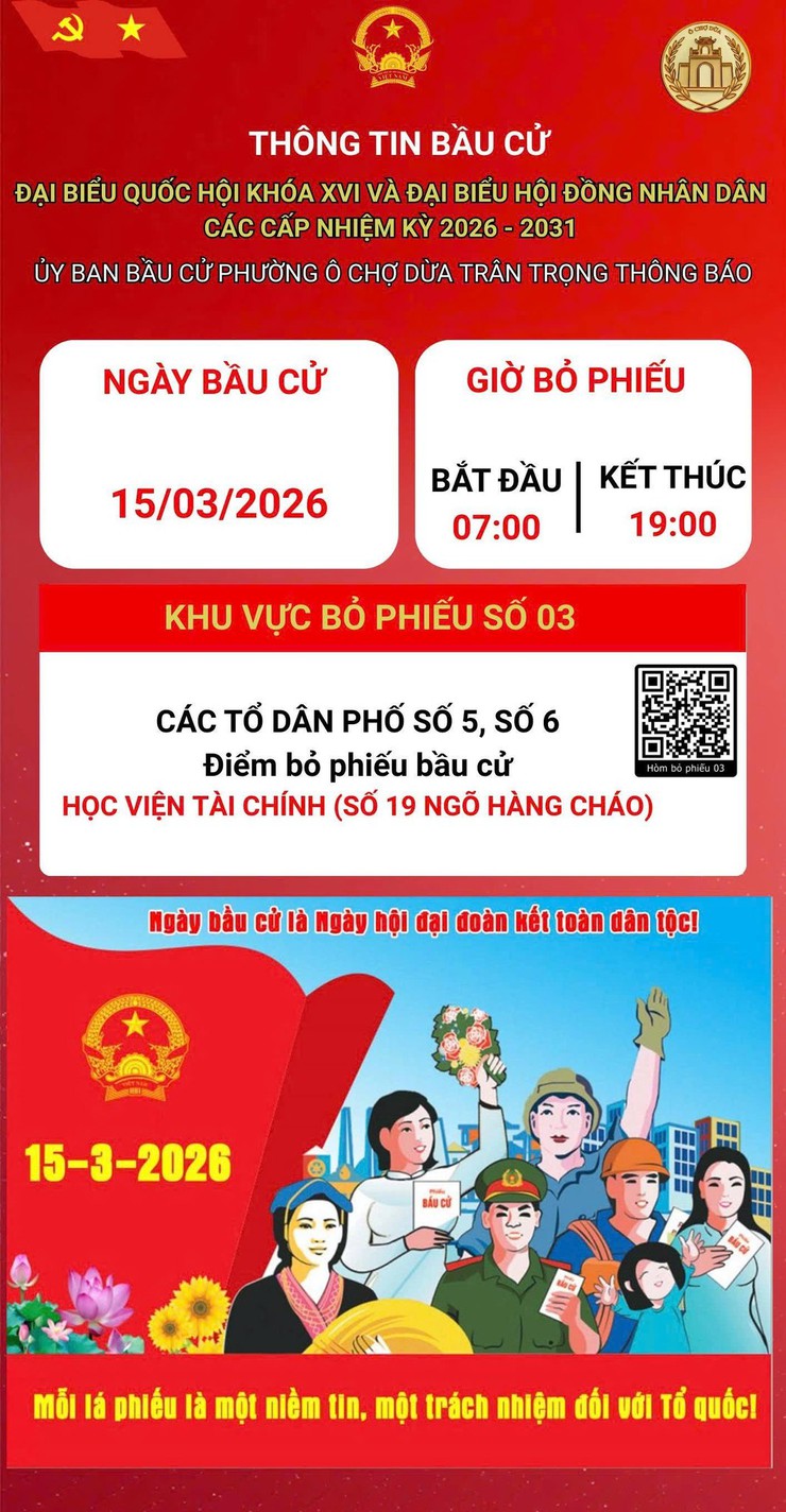 Phường Ô Chợ Dừa thông tin các điểm  bỏ phiếu bầu cử đại biểu Quốc hội khóa XVI và đại biểu HĐND các cấp nhiệm kỳ 2026- 2031- Ảnh 4.