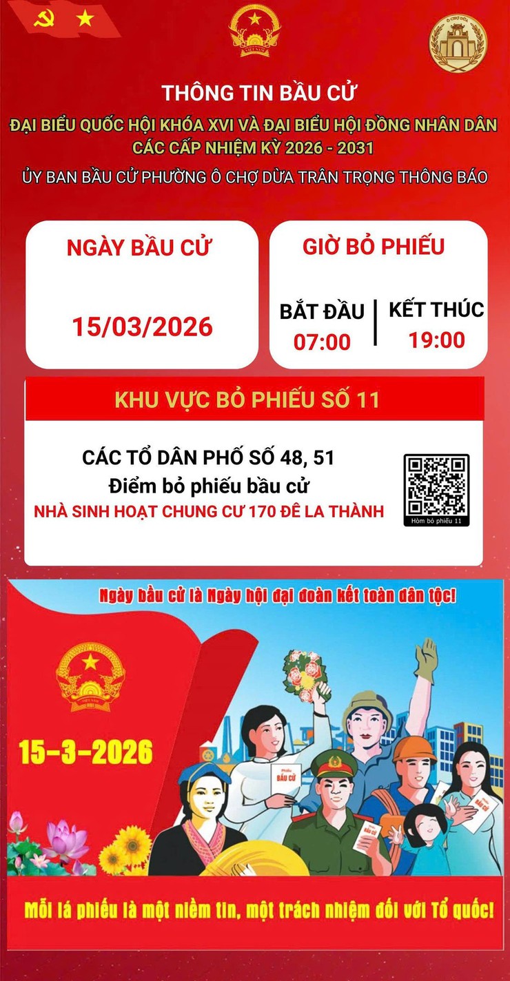 Phường Ô Chợ Dừa thông tin các điểm  bỏ phiếu bầu cử đại biểu Quốc hội khóa XVI và đại biểu HĐND các cấp nhiệm kỳ 2026- 2031- Ảnh 12.