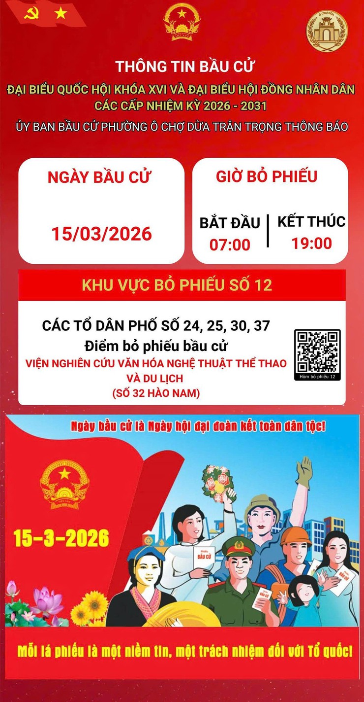 Phường Ô Chợ Dừa thông tin các điểm  bỏ phiếu bầu cử đại biểu Quốc hội khóa XVI và đại biểu HĐND các cấp nhiệm kỳ 2026- 2031- Ảnh 13.