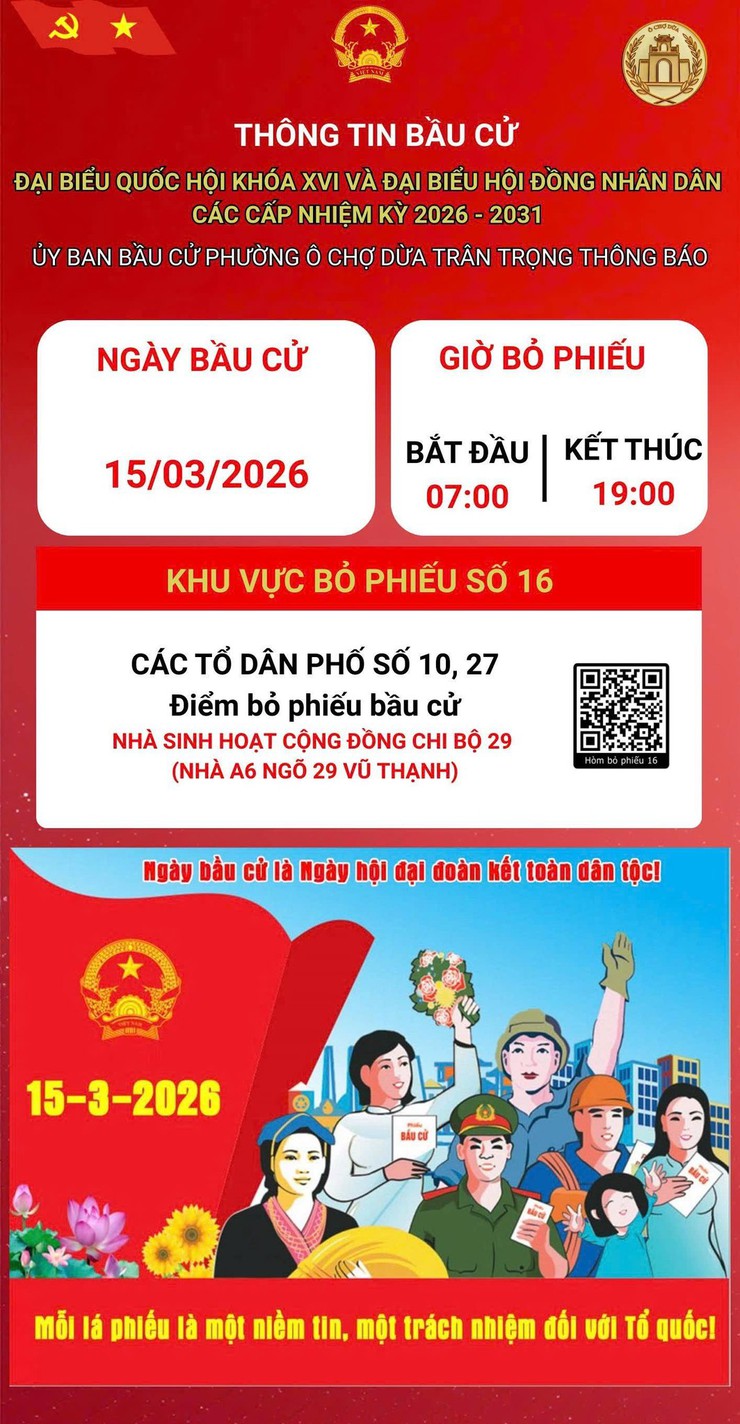 Phường Ô Chợ Dừa thông tin các điểm  bỏ phiếu bầu cử đại biểu Quốc hội khóa XVI và đại biểu HĐND các cấp nhiệm kỳ 2026- 2031- Ảnh 17.