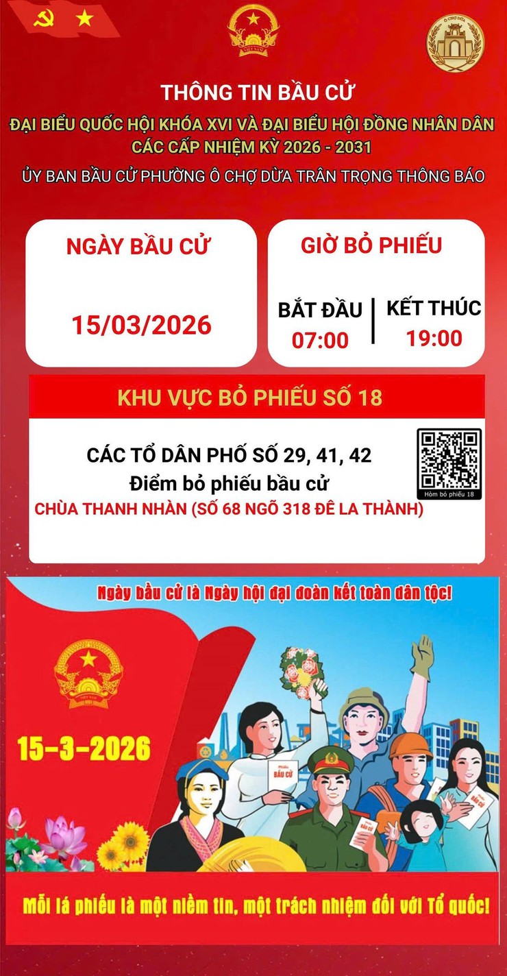 Phường Ô Chợ Dừa thông tin các điểm  bỏ phiếu bầu cử đại biểu Quốc hội khóa XVI và đại biểu HĐND các cấp nhiệm kỳ 2026- 2031- Ảnh 19.