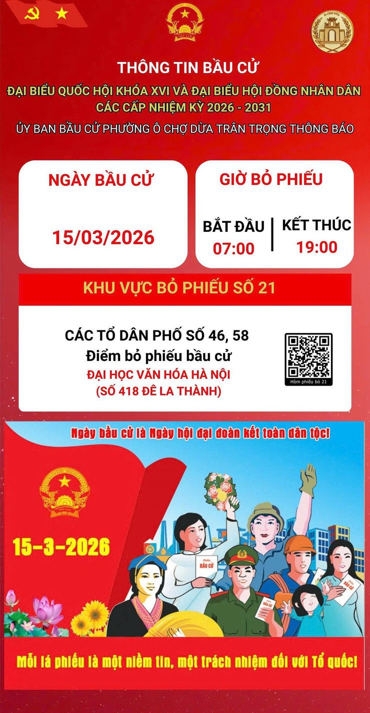 Phường Ô Chợ Dừa thông tin các điểm  bỏ phiếu bầu cử đại biểu Quốc hội khóa XVI và đại biểu HĐND các cấp nhiệm kỳ 2026- 2031- Ảnh 22.