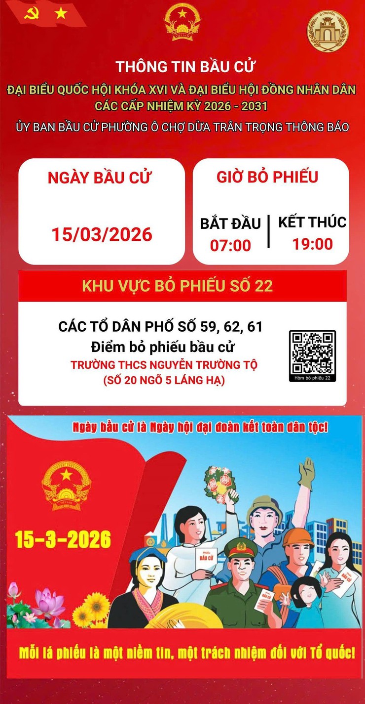 Phường Ô Chợ Dừa thông tin các điểm  bỏ phiếu bầu cử đại biểu Quốc hội khóa XVI và đại biểu HĐND các cấp nhiệm kỳ 2026- 2031- Ảnh 23.