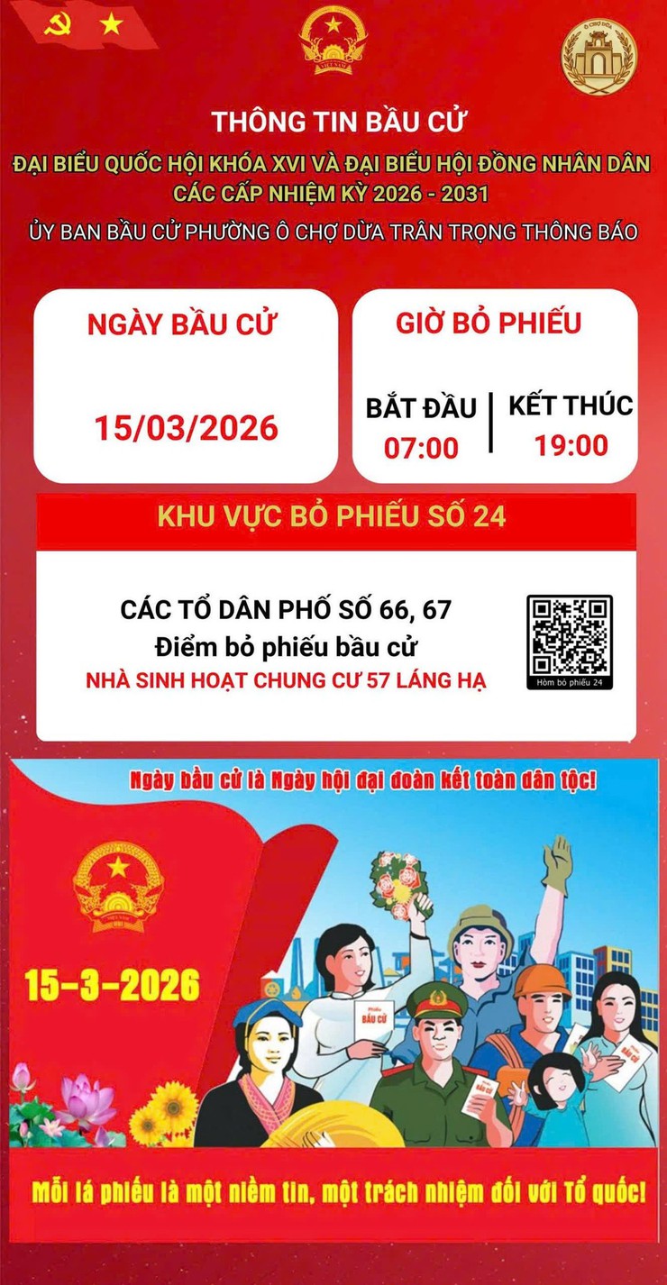 Phường Ô Chợ Dừa thông tin các điểm  bỏ phiếu bầu cử đại biểu Quốc hội khóa XVI và đại biểu HĐND các cấp nhiệm kỳ 2026- 2031- Ảnh 25.