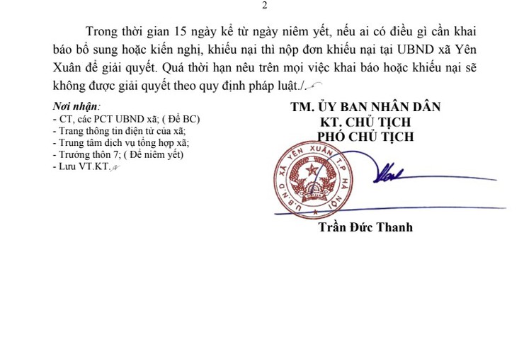  Xã Yên Xuân Thông báo niêm yết trích đo thửa đất để xác nhận ranh giới, mốc giới thửa đất- Ảnh 2.