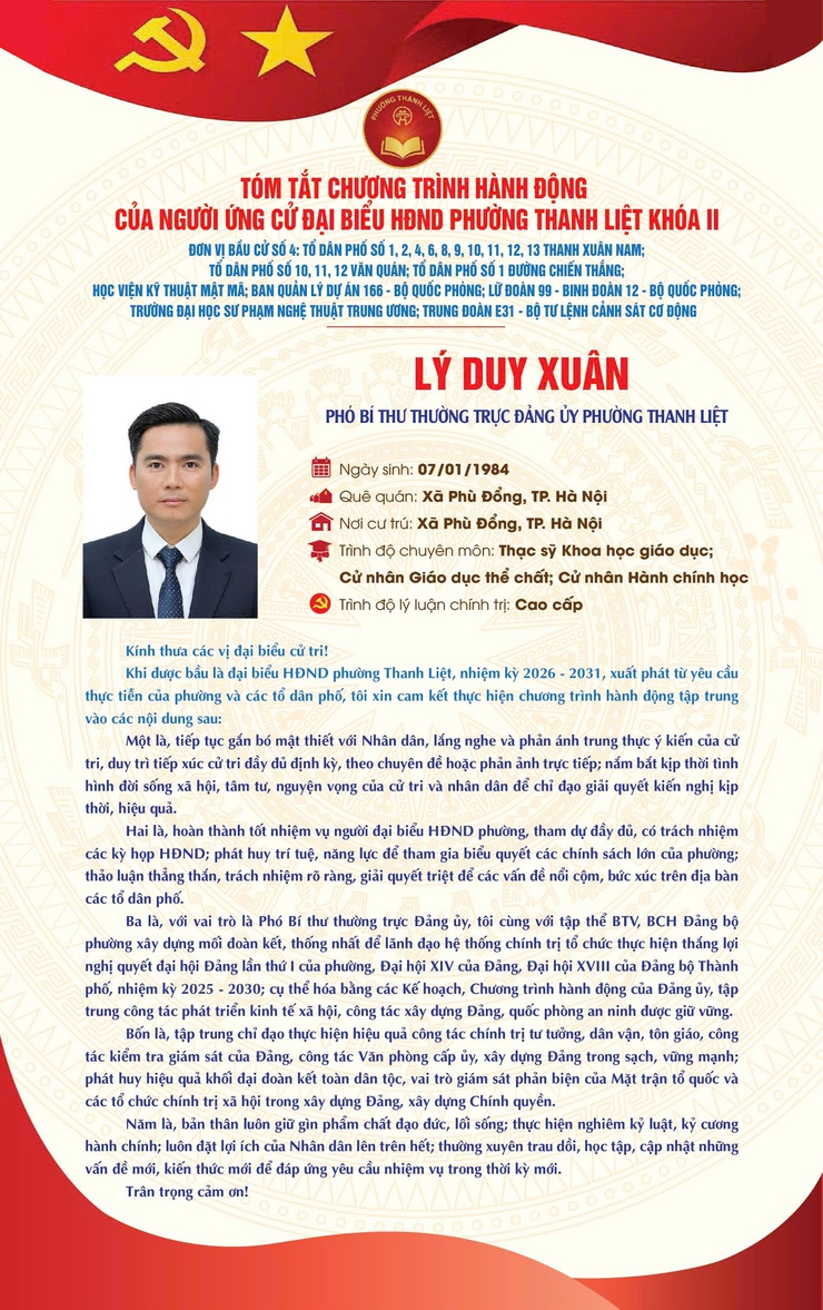 TÓM TẮT CHƯƠNG TRÌNH HÀNH ĐỘNG CỦA NGƯỜI THAM GIA ỨNG CỬ ĐẠI BIỂU HĐND PHƯỜNG THANH LIỆT KHÓA II NHIỆM KỲ 2026 - 2031- Ảnh 9.