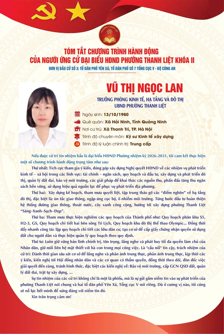 TÓM TẮT CHƯƠNG TRÌNH HÀNH ĐỘNG CỦA NGƯỜI THAM GIA ỨNG CỬ ĐẠI BIỂU HĐND PHƯỜNG THANH LIỆT KHÓA II NHIỆM KỲ 2026 - 2031- Ảnh 3.