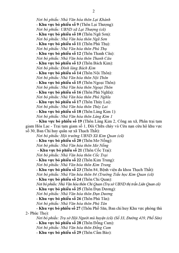Thạch Thất: Thông báo địa điểm bỏ phiếu, ngày bầu cử đại biểu Quốc hội khóa XVI và bầu cử đại biểu HĐND các cấp, nhiệm kỳ 2026 - 2031 trên địa bàn xã- Ảnh 2.