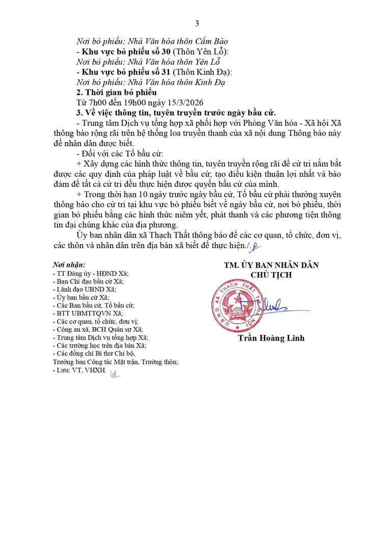 Thạch Thất: Thông báo địa điểm bỏ phiếu, ngày bầu cử đại biểu Quốc hội khóa XVI và bầu cử đại biểu HĐND các cấp, nhiệm kỳ 2026 - 2031 trên địa bàn xã- Ảnh 3.