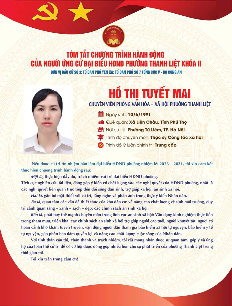 TÓM TẮT CHƯƠNG TRÌNH HÀNH ĐỘNG CỦA NGƯỜI THAM GIA ỨNG CỬ ĐẠI BIỂU HĐND PHƯỜNG THANH LIỆT KHÓA II NHIỆM KỲ 2026 - 2031- Ảnh 5.