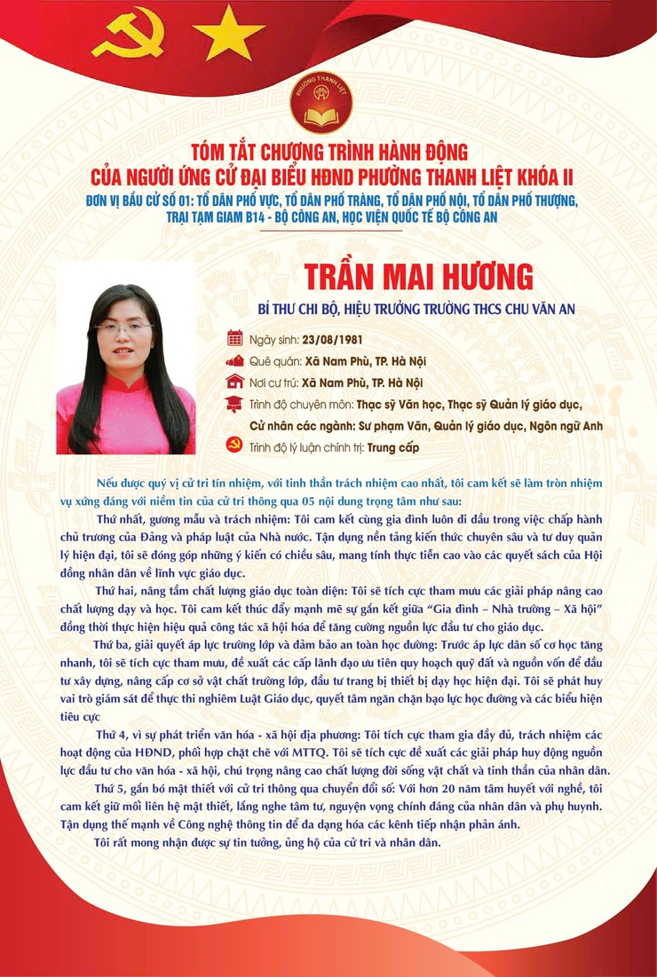 TÓM TẮT CHƯƠNG TRÌNH HÀNH ĐỘNG CỦA NGƯỜI THAM GIA ỨNG CỬ ĐẠI BIỂU HĐND PHƯỜNG THANH LIỆT KHÓA II NHIỆM KỲ 2026 - 2031- Ảnh 5.