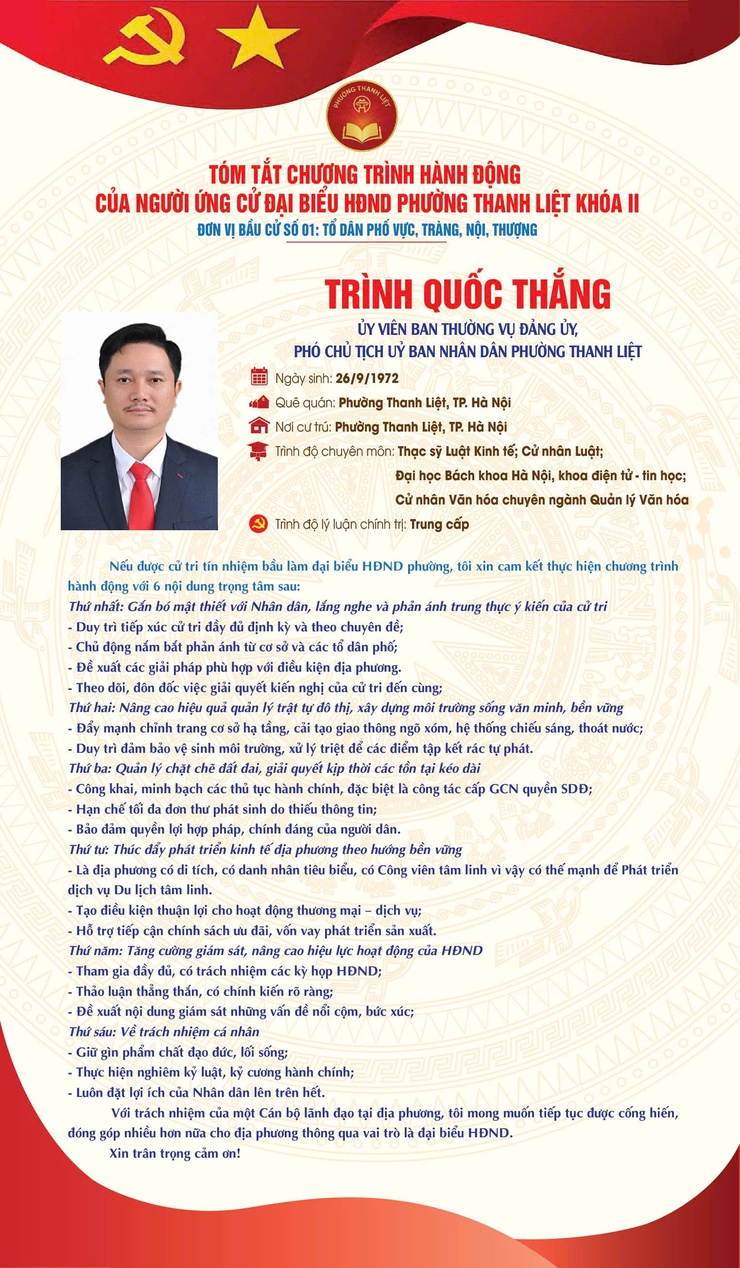 TÓM TẮT CHƯƠNG TRÌNH HÀNH ĐỘNG CỦA NGƯỜI THAM GIA ỨNG CỬ ĐẠI BIỂU HĐND PHƯỜNG THANH LIỆT KHÓA II NHIỆM KỲ 2026 - 2031- Ảnh 6.