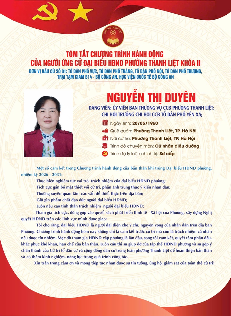 TÓM TẮT CHƯƠNG TRÌNH HÀNH ĐỘNG CỦA NGƯỜI THAM GIA ỨNG CỬ ĐẠI BIỂU HĐND PHƯỜNG THANH LIỆT KHÓA II NHIỆM KỲ 2026 - 2031- Ảnh 4.