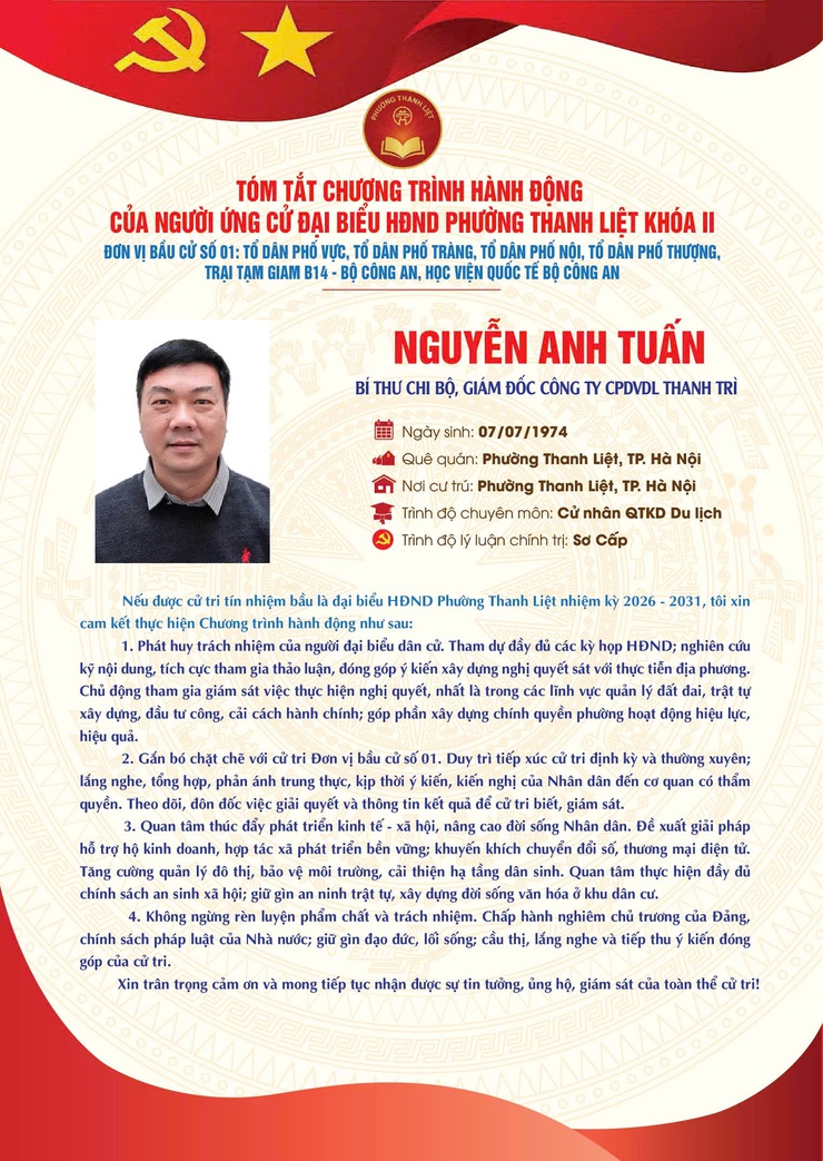 TÓM TẮT CHƯƠNG TRÌNH HÀNH ĐỘNG CỦA NGƯỜI THAM GIA ỨNG CỬ ĐẠI BIỂU HĐND PHƯỜNG THANH LIỆT KHÓA II NHIỆM KỲ 2026 - 2031- Ảnh 8.