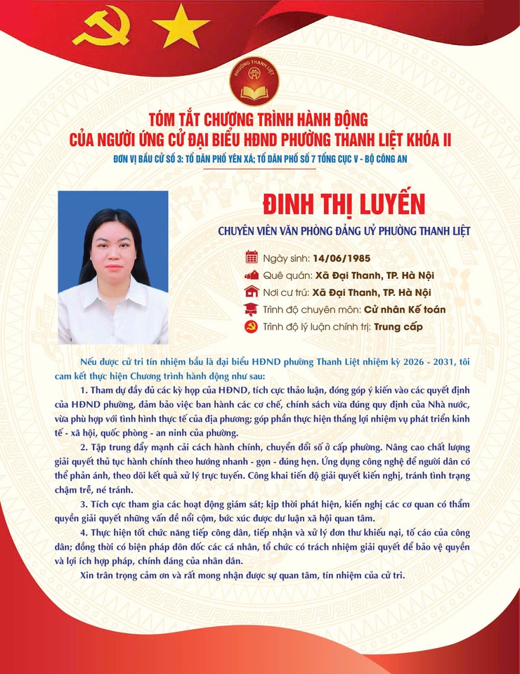 TÓM TẮT CHƯƠNG TRÌNH HÀNH ĐỘNG CỦA NGƯỜI THAM GIA ỨNG CỬ ĐẠI BIỂU HĐND PHƯỜNG THANH LIỆT KHÓA II NHIỆM KỲ 2026 - 2031- Ảnh 4.