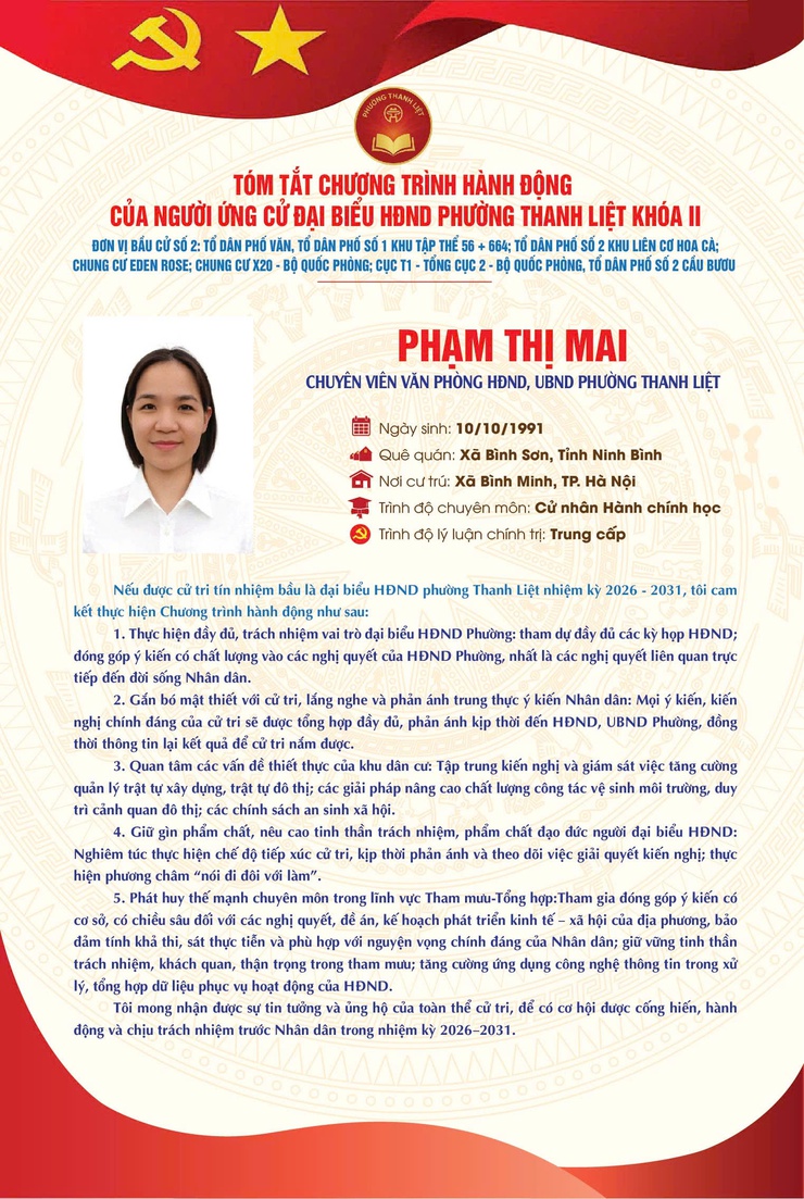 TÓM TẮT CHƯƠNG TRÌNH HÀNH ĐỘNG CỦA NGƯỜI THAM GIA ỨNG CỬ ĐẠI BIỂU HĐND PHƯỜNG THANH LIỆT KHÓA II NHIỆM KỲ 2026 - 2031- Ảnh 5.