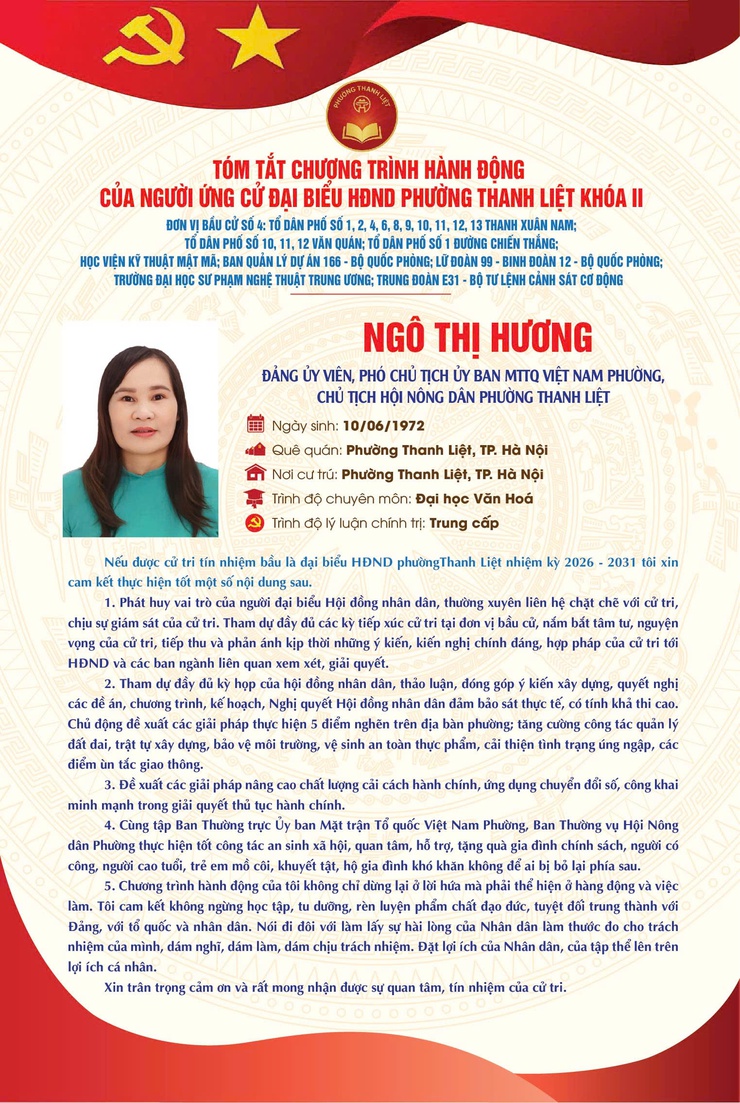 TÓM TẮT CHƯƠNG TRÌNH HÀNH ĐỘNG CỦA NGƯỜI THAM GIA ỨNG CỬ ĐẠI BIỂU HĐND PHƯỜNG THANH LIỆT KHÓA II NHIỆM KỲ 2026 - 2031- Ảnh 3.