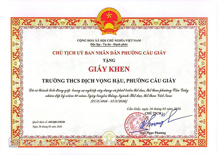 THCS DỊCH VỌNG HẬU NHẬN TIN VUI TỪ SÂN CHƠI THỂ THAO HỌC SINH PHỔ THÔNG- Ảnh 2.