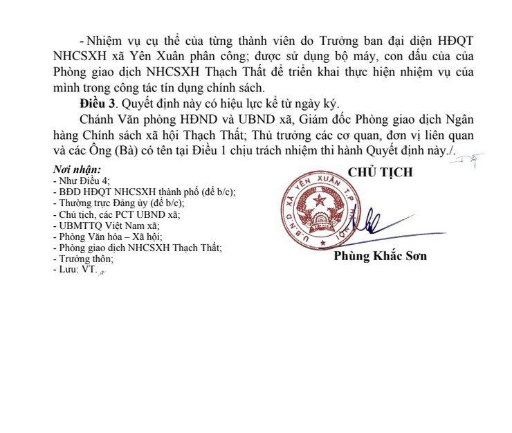 Xã Yên Xuân QUYẾT ĐỊNH
Về việc thành lập Ban Đại diện Hội đồng quản trị
Ngân hàng Chính sách xã hội xã Yên Xuân- Ảnh 2.