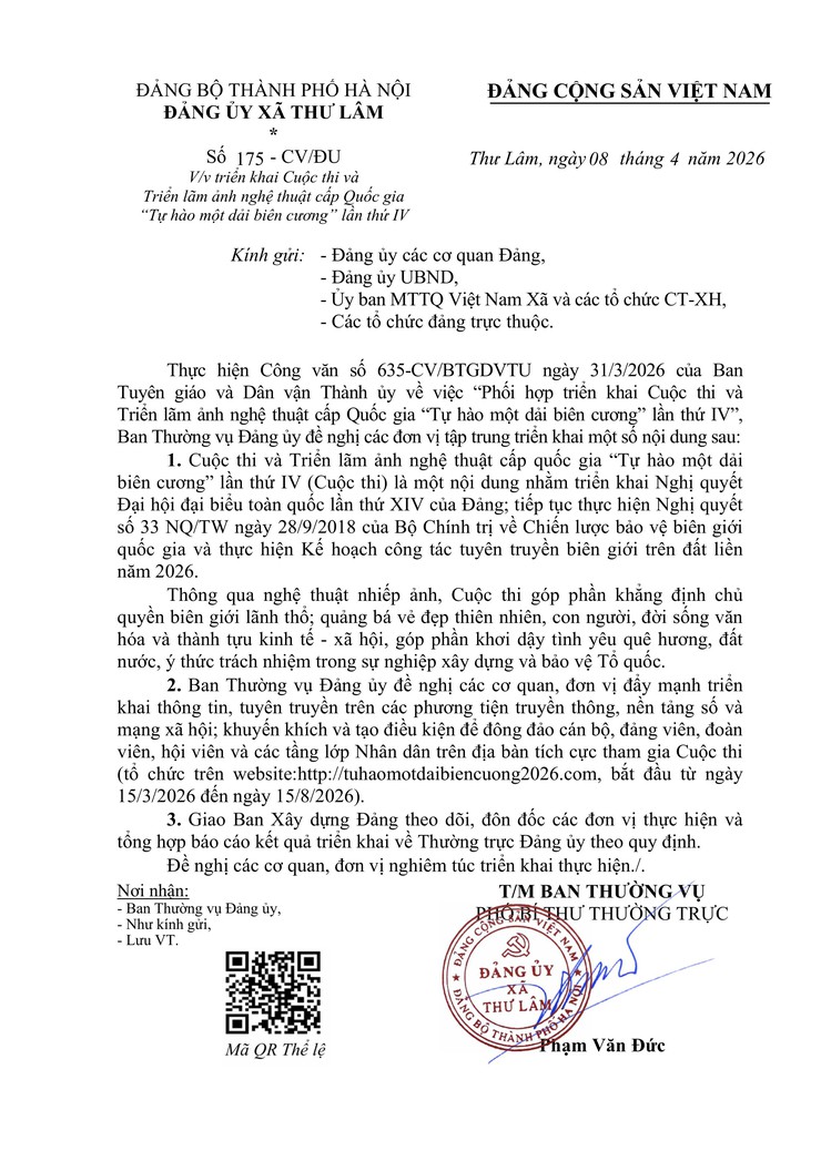 Đảng ủy xã Thư Lâm ban hành Công văn số 175-CV/ĐU V/v triển khai Cuộc thi và Triển lãm ảnh nghệ thuật cấp Quốc gia " Tự hào một dải biên cương" lần thứ IV- Ảnh 1.