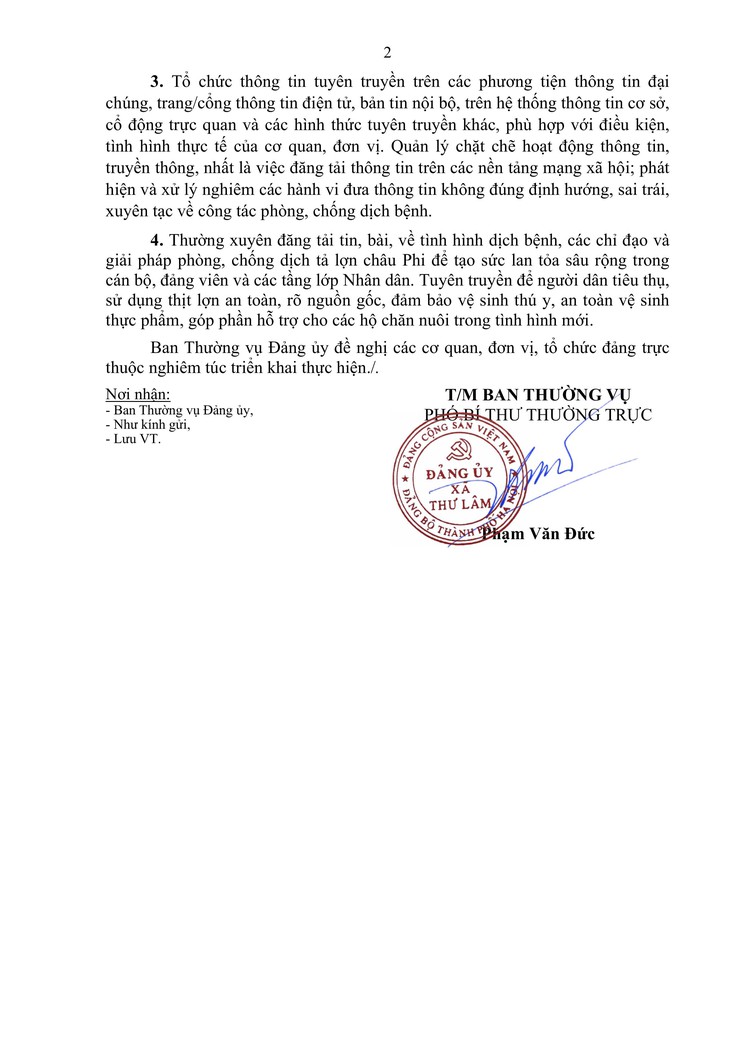 Đảng ủy xã Thư Lâm ban hành Công văn số 176-CV/ĐU V/v đẩy mạnh tuyên truyền thực hiện công tác phòng, chống bệnh dịch tả lợn Châu phi- Ảnh 2.