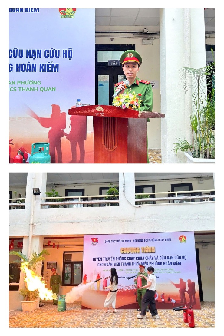 Tuyên truyền, trải nghiệm kỹ năng phòng cháy, chữa cháy và cứu nạn, cứu hộ cho học sinh Trường THCS Thanh Quan- Ảnh 3.