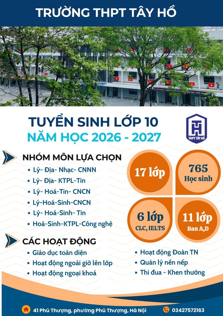 Trường THPT Tây Hồ thông báo tuyển sinh lớp 10 năm học 2026 – 2027- Ảnh 1.