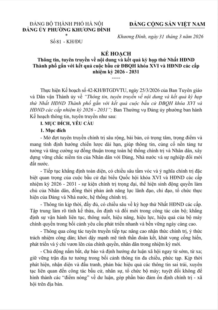 Khương Đình: Thông tin, tuyên truyền về nội dung và kết quả kỳ họp thứ Nhất HĐND Thành phố gắn với kết quả cuộc bầu cử ĐBQH khóa XVI và HĐND các cấp nhiệm kỳ 2026-2031- Ảnh 1.