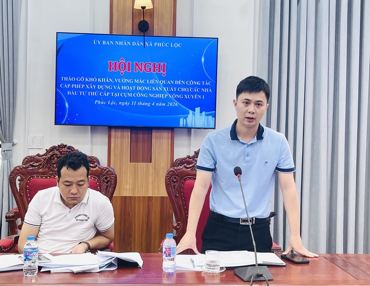 UBND xã tổ chức Hội nghị tháo gỡ khó khăn, vướng mắc trong công tác cấp phép xây dựng và hoạt động sản xuất tại Cụm công nghiệp Võng Xuyên 1- Ảnh 6.