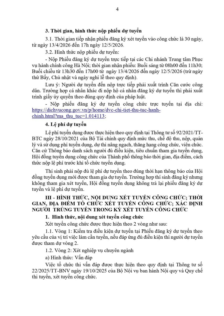 Thông báo về việc xét tuyển vào công chức làm việc tại các sở, cơ quan tương đương sở và Ủy ban nhân dân xã, phường thuộc Ủy ban Nhân dân thành phố Hà Nội (đợt 1 năm 2026)- Ảnh 4.