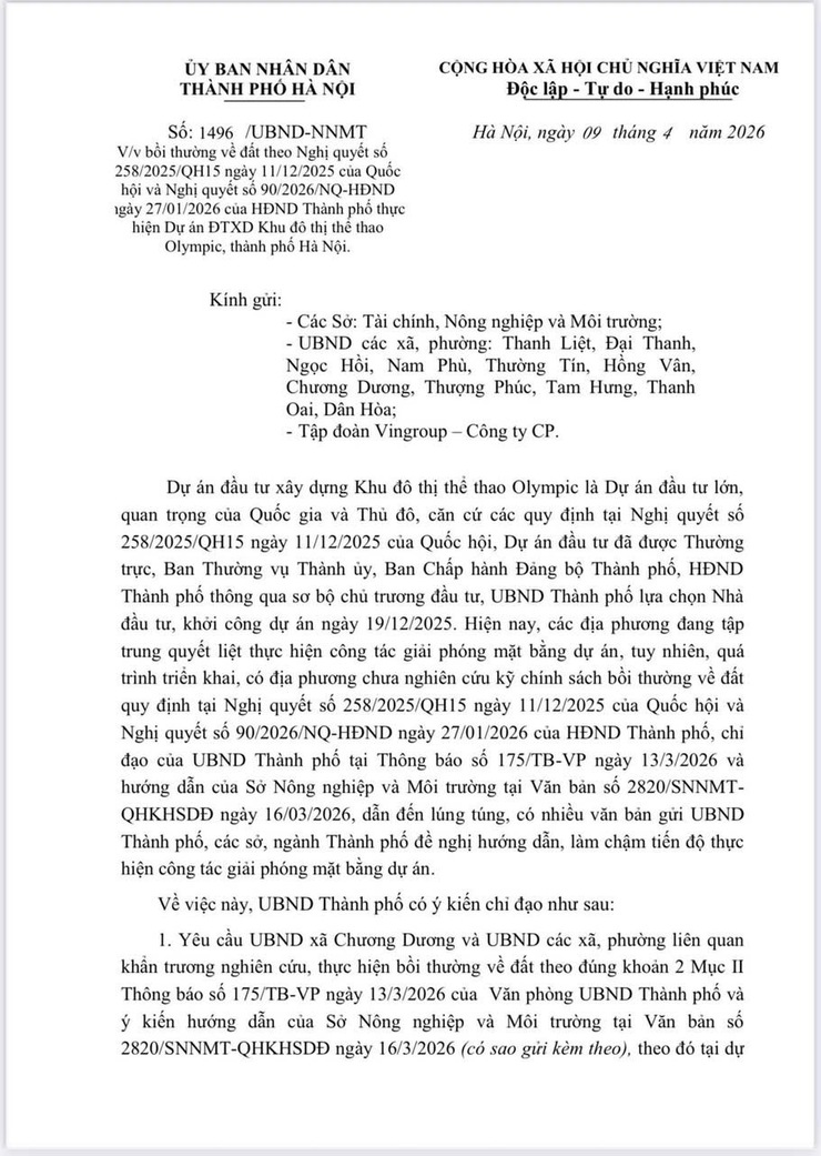 Thông báo của UBND thành phố Hà Nội về việc bồi thường về đất- Ảnh 1.